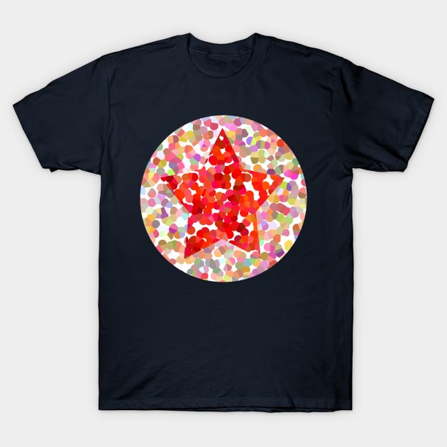 Red Dotty Star on Pink T-Shirt by ellenhenryart